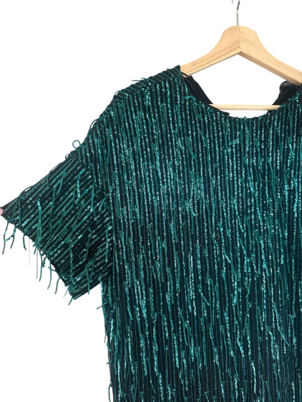 Zara Emerald Green Sequin Fringe Mini Dress - Picture 7 of 12